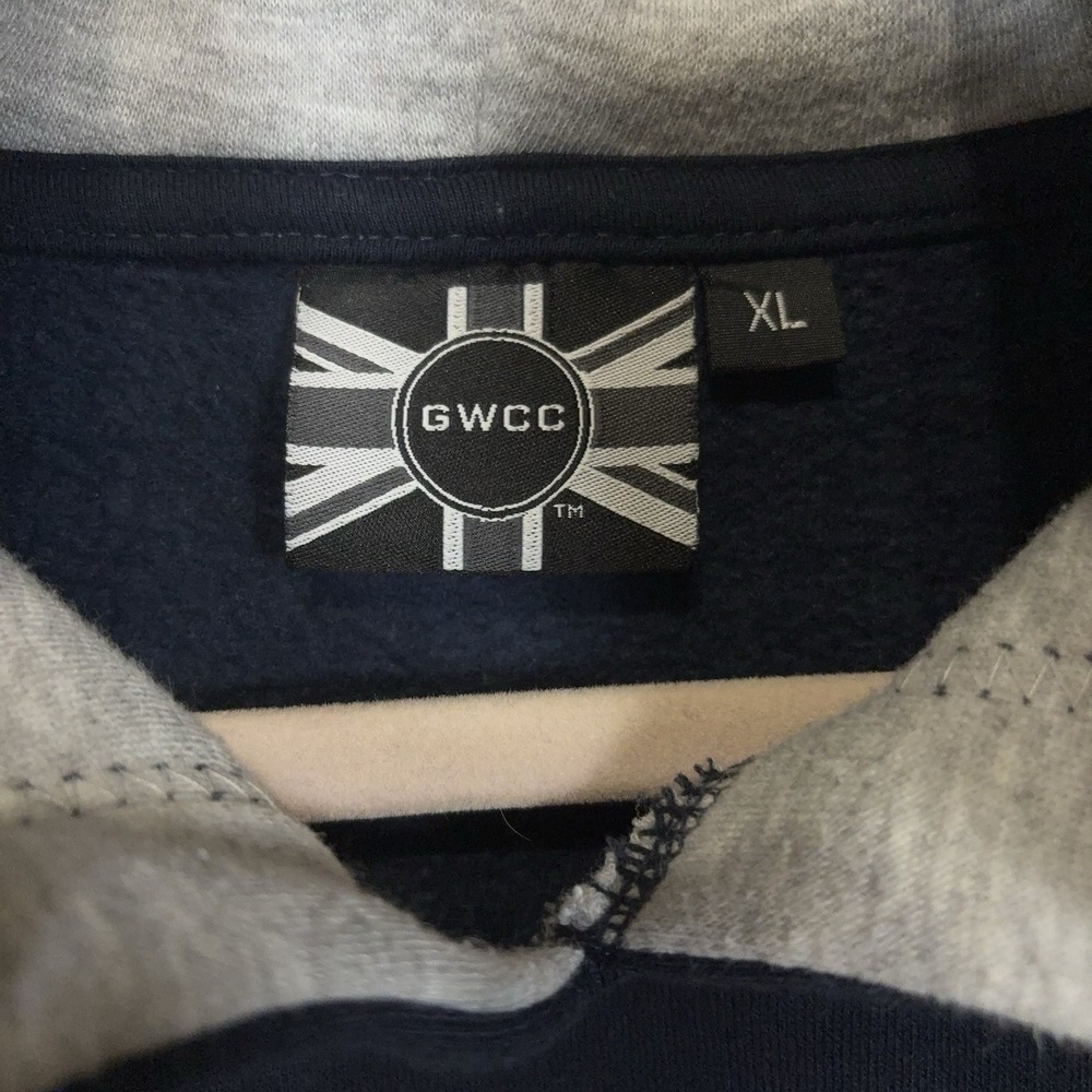 GWCC London England Hoodie Mens XL Blue Pullover Embroidered Applique Union Jack - Picture 7 of 7